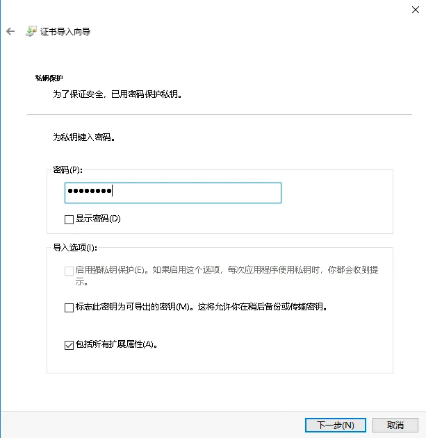 证书导入向导 - 输入密码